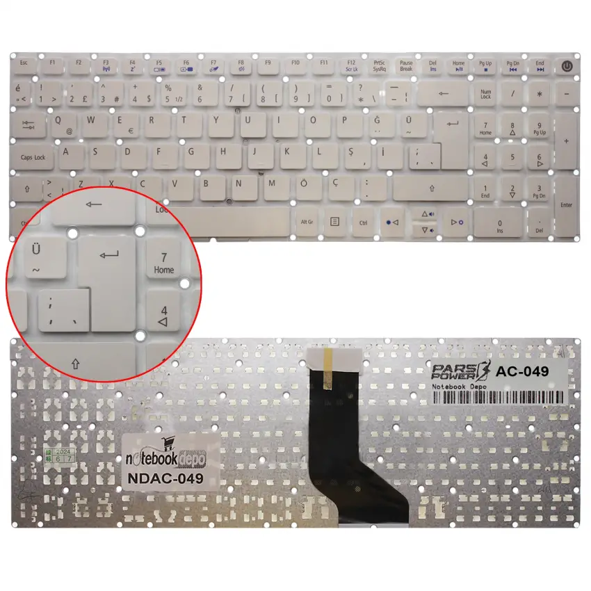 Acer Aspire 3 A315-21-28ZF, A315-21-4098 Notebook Klavye (Beyaz TR)