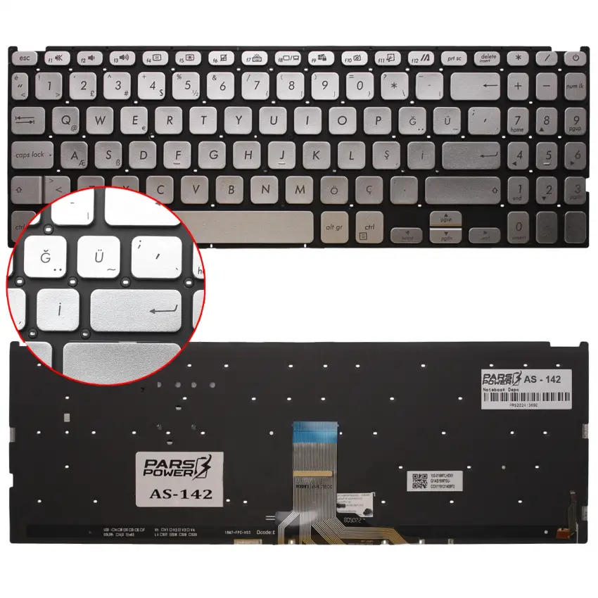 Asus X509JA-BR089T, X509JB-BR099T Klavye Işıklı (Gümüş TR)