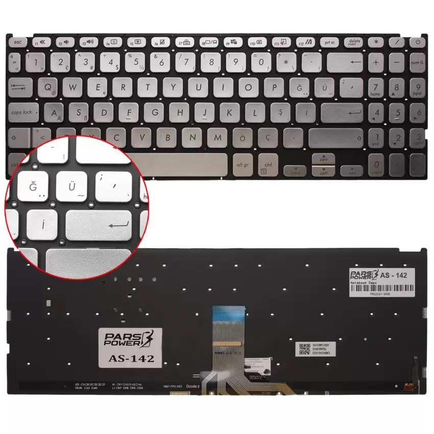 Asus X509Ja-Bq084, X509Ja-Bq084T Klavye Işıklı (Gümüş TR)
