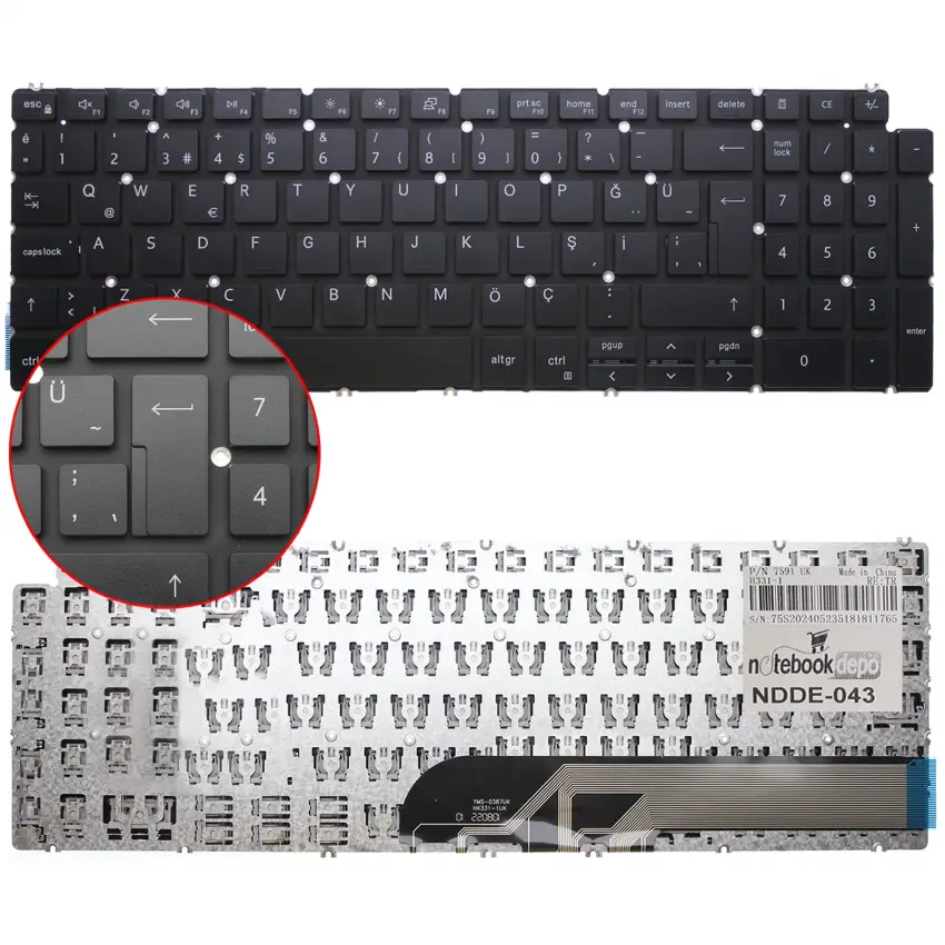 Dell Vostro 7500, 15-7500, 15 7500 Klavye (Siyah TR)
