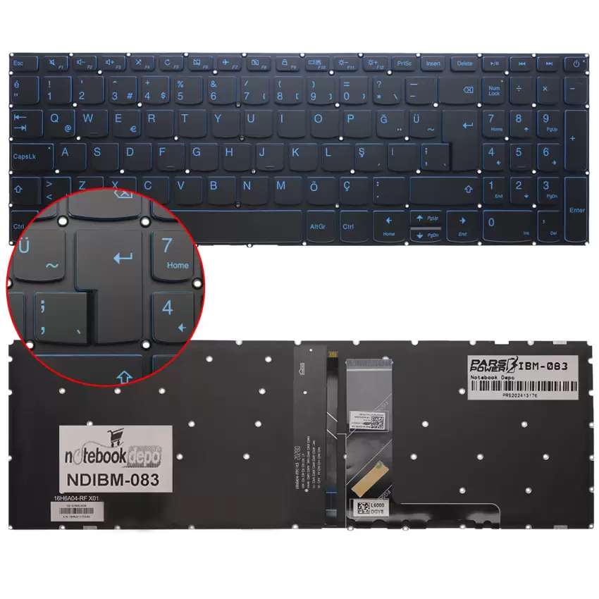 Lenovo 5CB0P15764, 5CB0N98572, 5CB0P26262 Klavye Mavi Işıklı (Siyah TR)