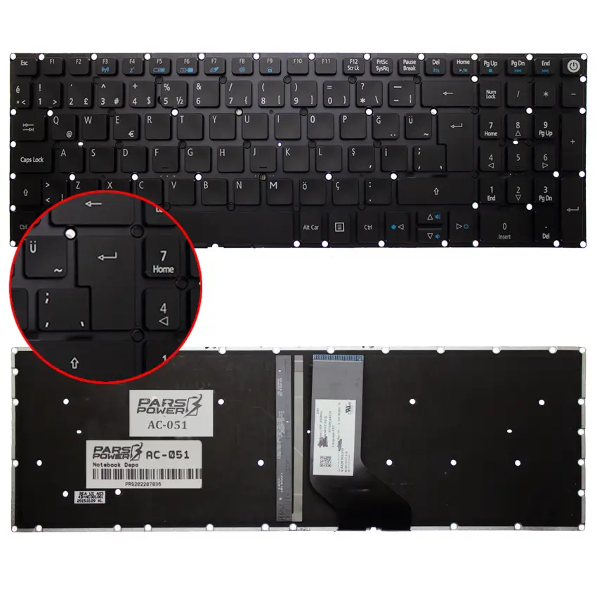 Acer Aspire E5-573-79MK, E5-573-C7CD Notebook Klavye Işıklı (Siyah TR)
