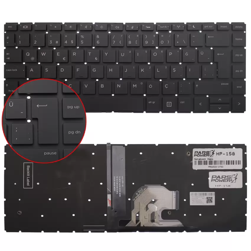 HP Probook 440 G6, 440 G7 Klavye Işıklı (Siyah TR)