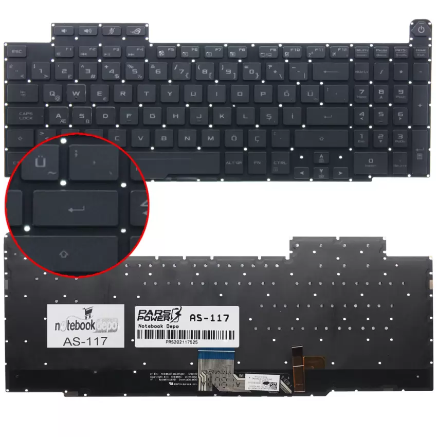 Asus ROG Zephyrus M GM501, GM501G Klavye Işıklı (Siyah TR)