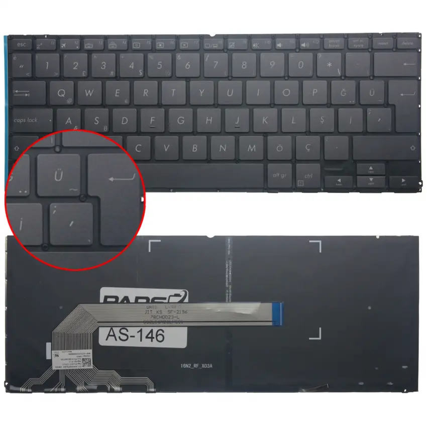 Asus ZenBook UX370UA Serisi  Klavye Işıklı (Siyah TR)