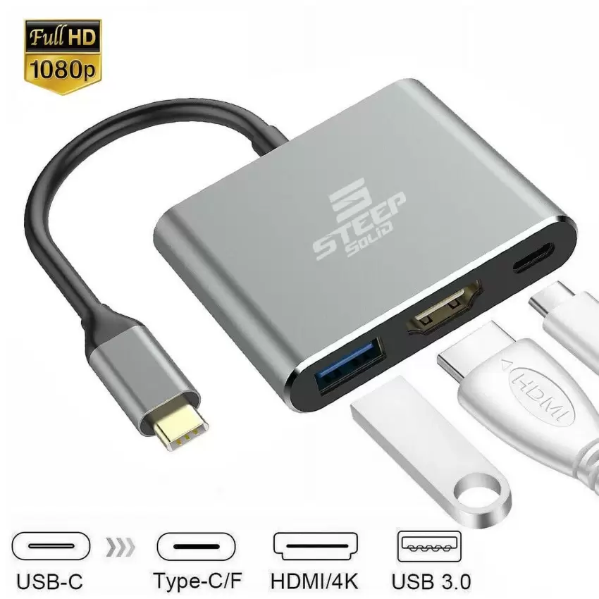 Steep Solid 3in1 Type-C To Hdmi, Usb 3.0 + USB-C Dönüştürücü - Çevirici