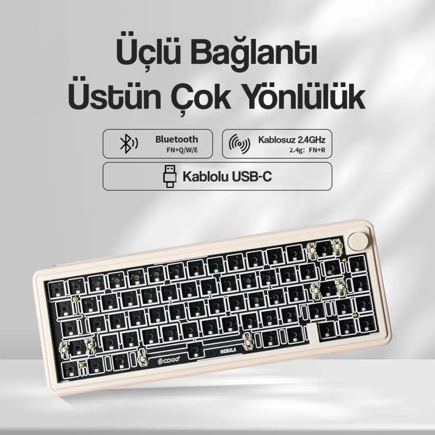 CIDOO ABM067 Nebula Programlanabilir Esports RGB Mekanik 3 Mode Kablosuz Klavye KİTİ (PEMBE)