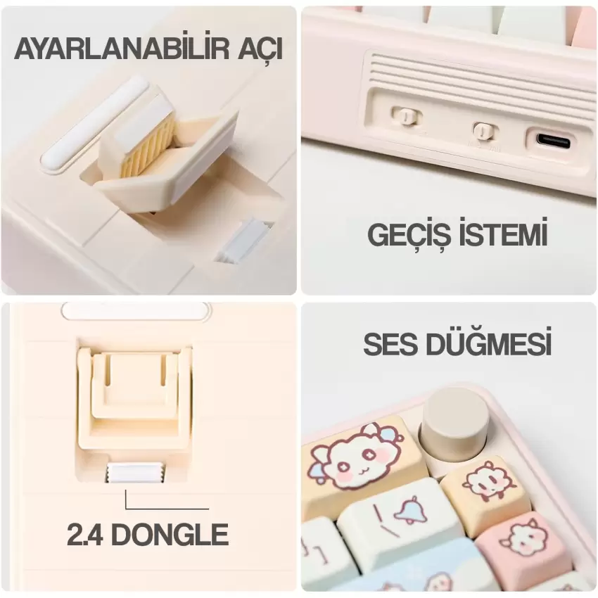 CIDOO ABM067 Nebula Programlanabilir Esports RGB Mekanik 3 Mode Kablosuz Klavye KİTİ (PEMBE)