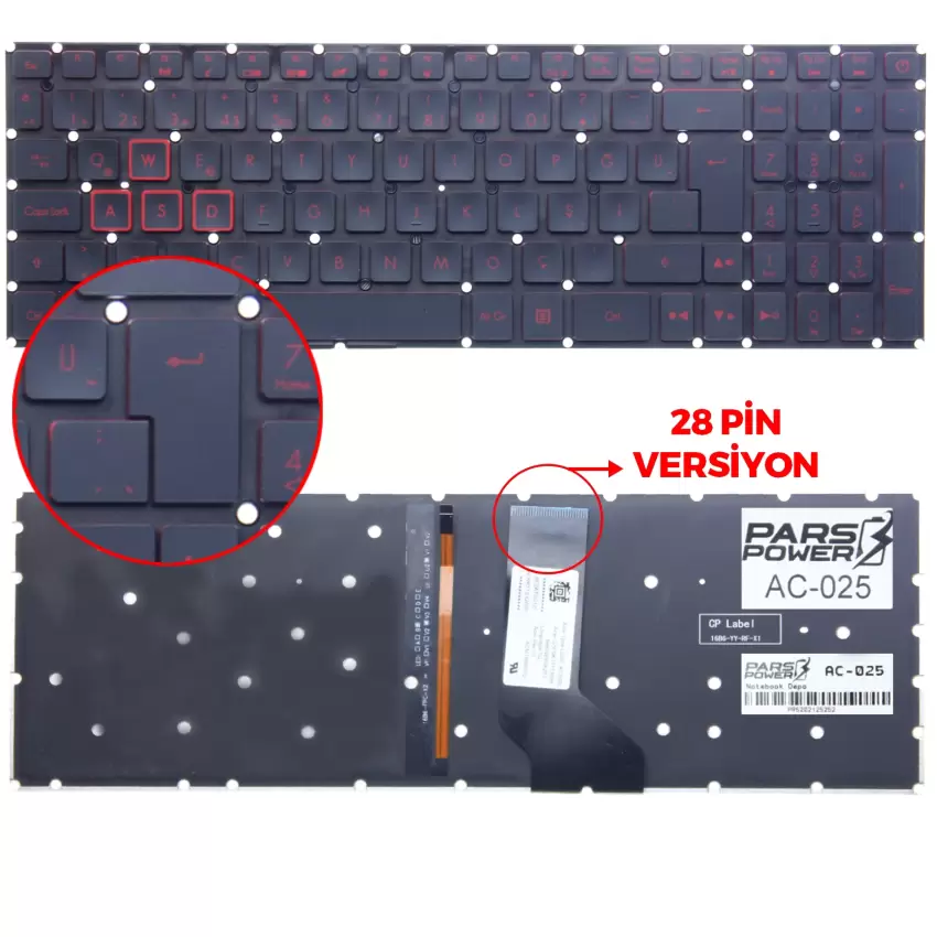 Acer Nitro 5 AN515-51-70N1 Klavye Işıklı (Siyah TR)