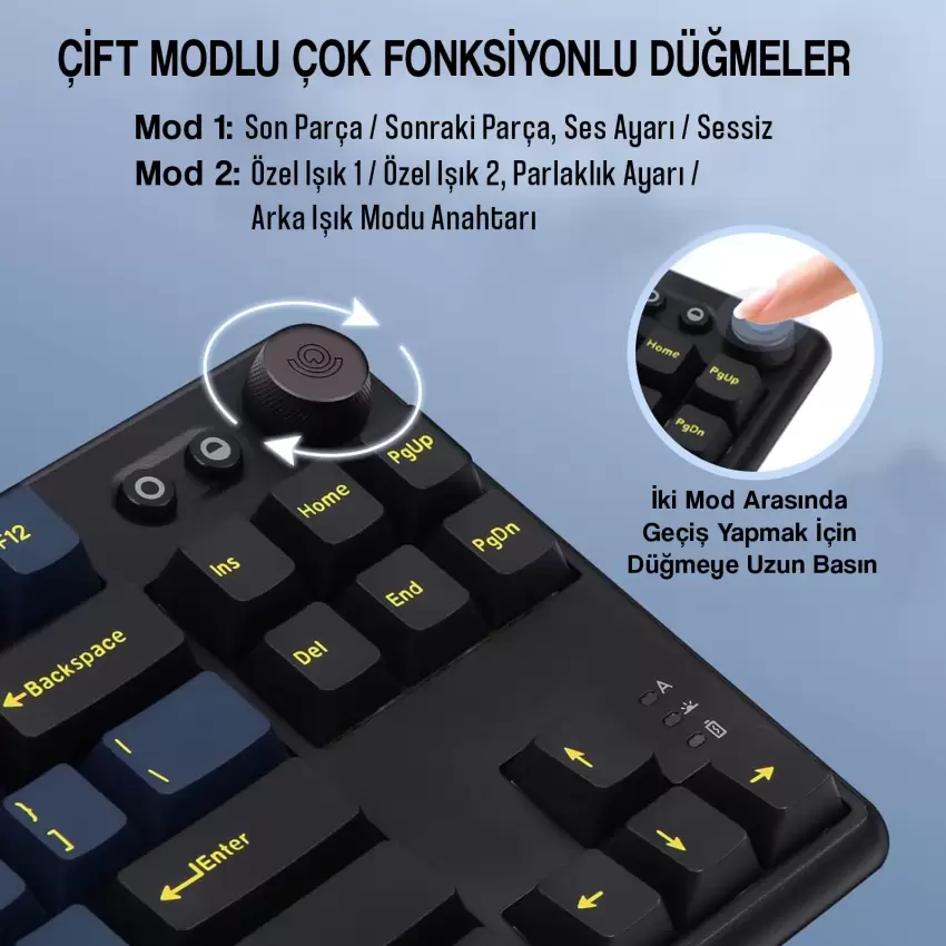 CIDOO ABM084 Esports RGB Mekanik 3 Mode Kablosuz Klavye (SARI SİYAH)