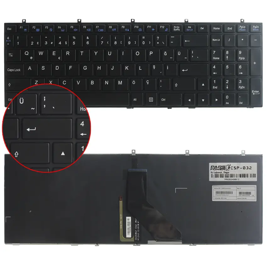Monster 6-79-W370ET0K-190-W, 6-79-W370ST0K-010-W Notebook Klavye Işıklı (Siyah TR)