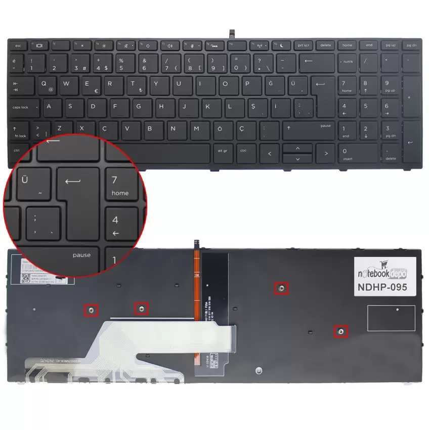 HP Probook 450 G5, 455 G5, 470 G5 Notebook Klavye Işıklı (Siyah TR)