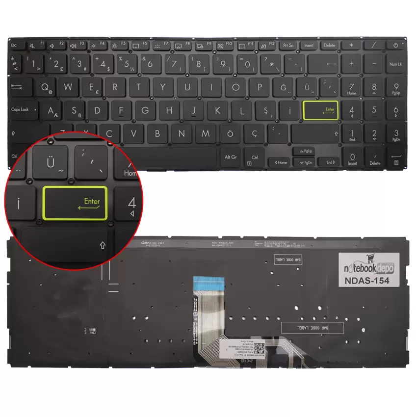 Asus Vivobook 15 K513, K513E Klavye Işıklı (Siyah TR)