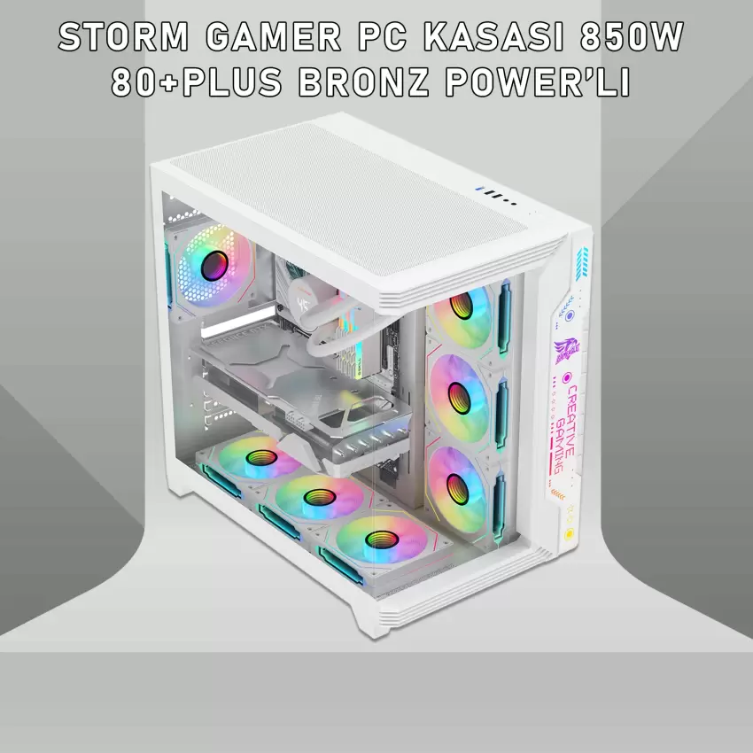 Gameagle Storm 7 Argb Fanlı Oyuncu Bilgisayar Kasası 850W 80+ Plus Bronz Powerlı (Beyaz)