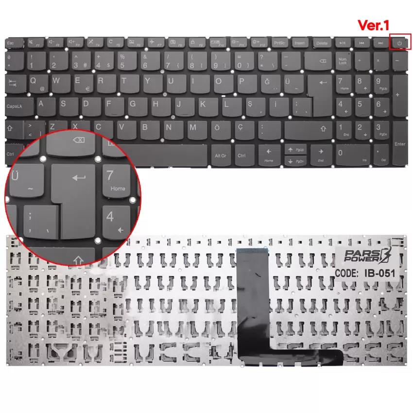 Lenovo IdeaPad L3-15IML05 81Y3, L3-15ITL6 82HL Klavye (Füme TR)