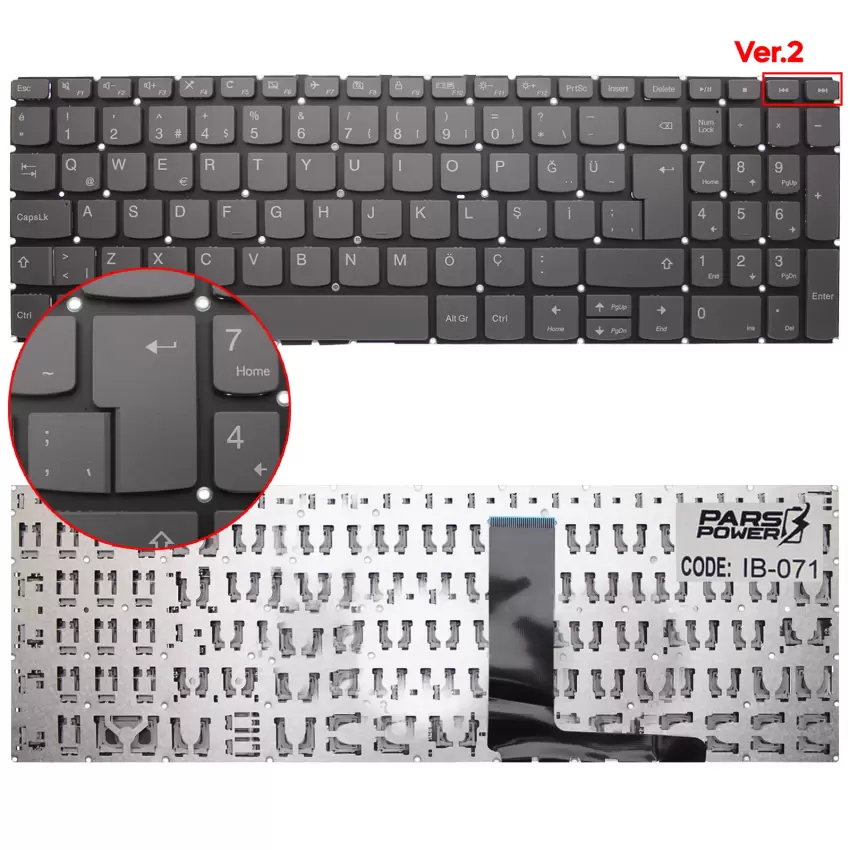 Lenovo IdeaPad 330-17ICH 81FL, 330-17IKB 81DK Klavye (Füme TR)
