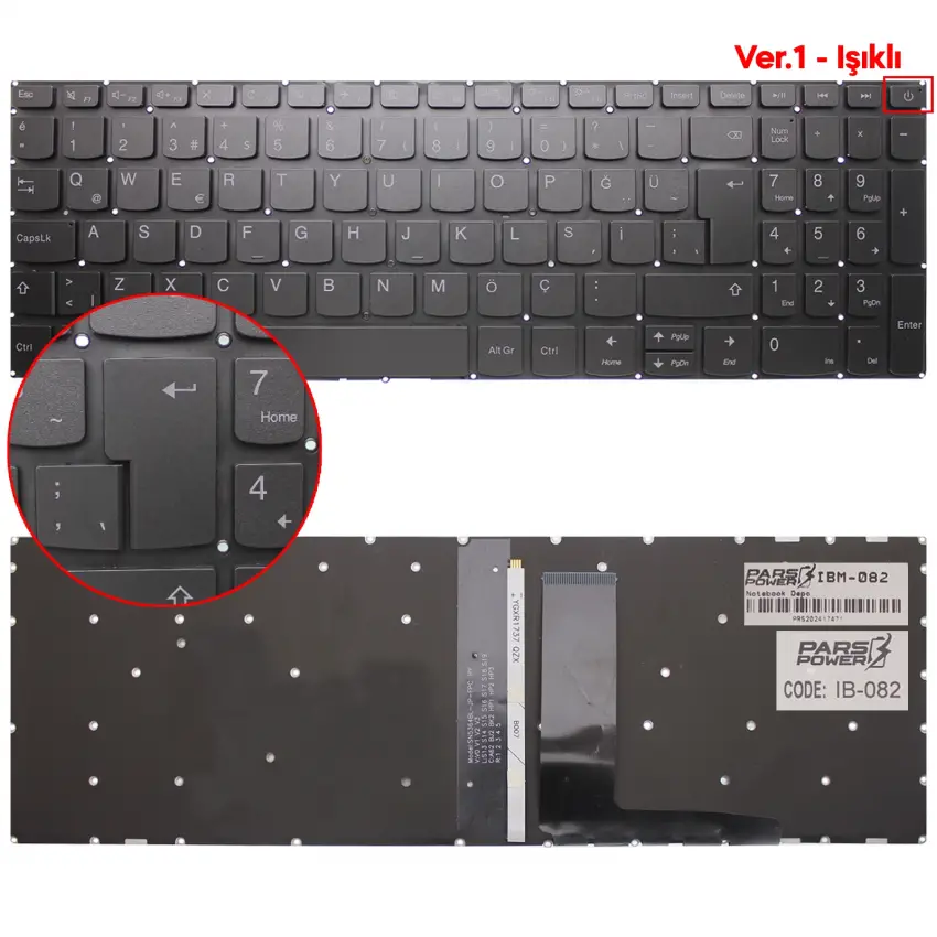 Lenovo ideaPad 330-15ICH 81FK005MTX Klavye Işıklı (Füme TR)