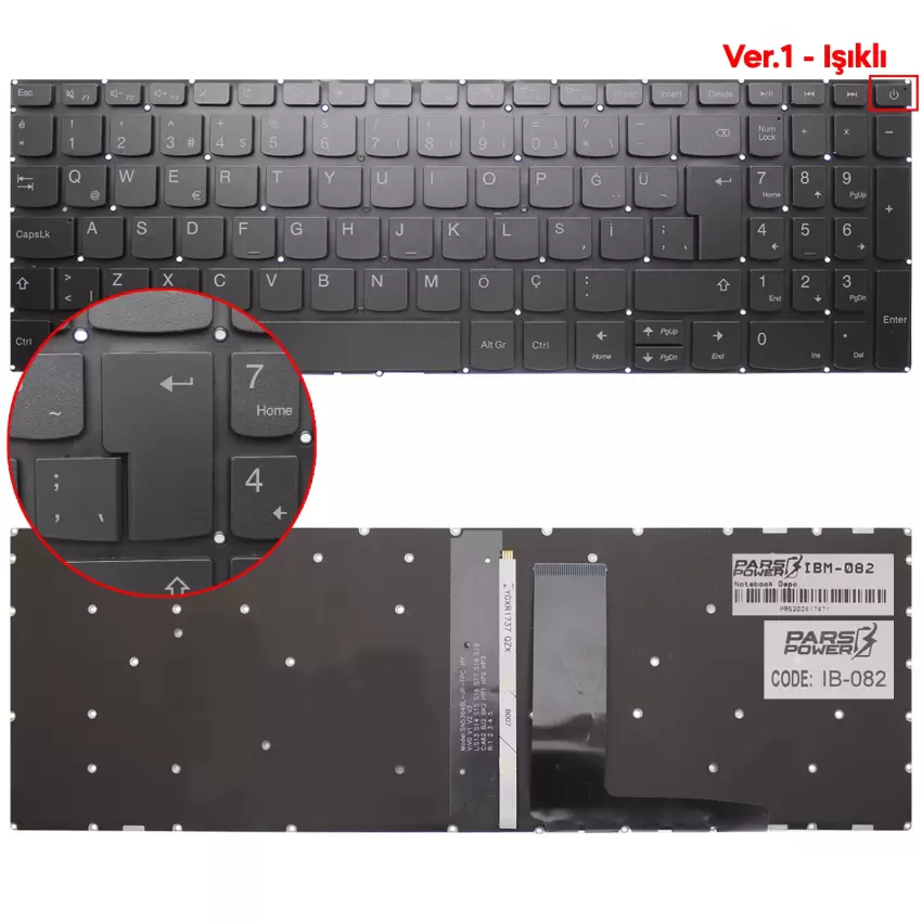Lenovo IdeaPad L3-15IML05 81Y3, L3-15ITL6 82HL Klavye Işıklı (Füme TR)
