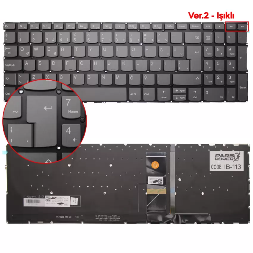 Lenovo ideaPad S145 81UT0017TX, 81MV017KTX Klavye Işıklı (Füme TR)