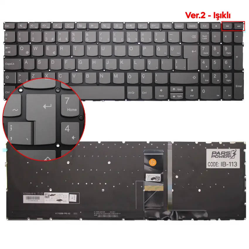 Lenovo ideaPad 330-15ICH 81FK005MTX Klavye Işıklı (Füme TR)