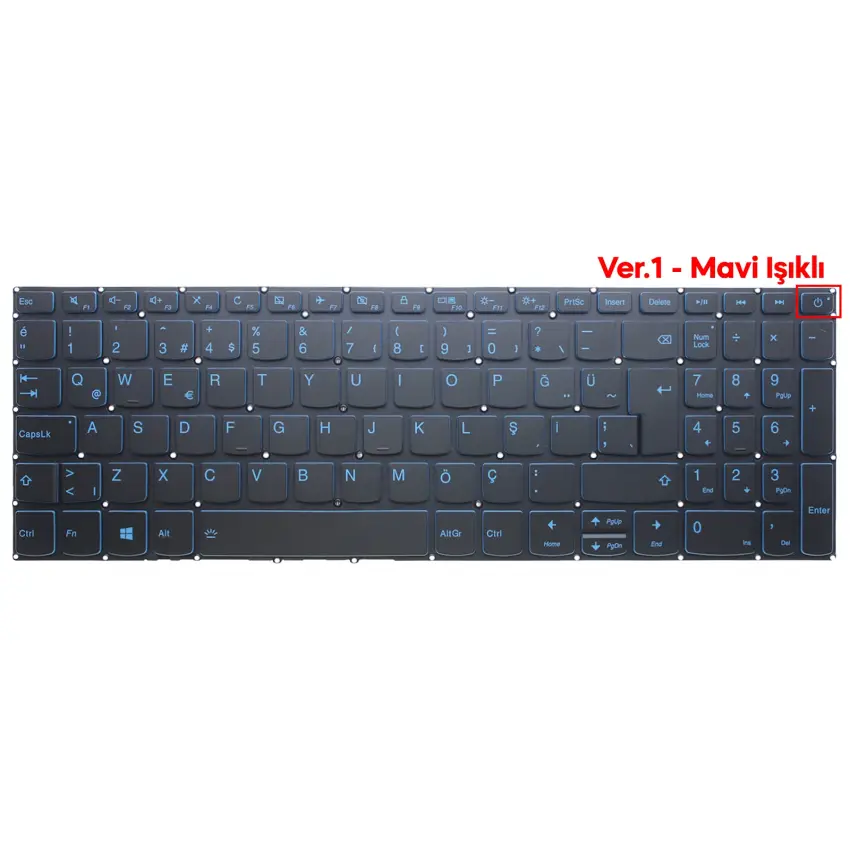 Lenovo ideaPad 330-15IKB Type: 81DC, 81DE, 81FE, 81FD Klavye Mavi Işıklı (Siyah TR)