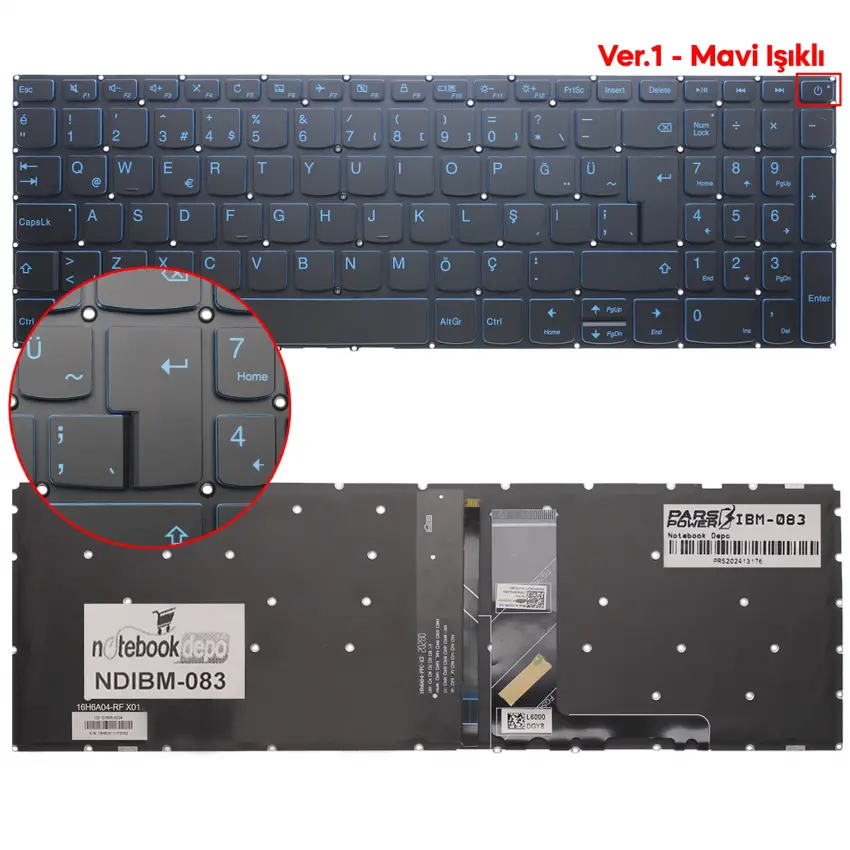 Lenovo ideaPad S145-15API Type: 81UT, 81V7 Klavye Mavi Işıklı (Siyah TR)