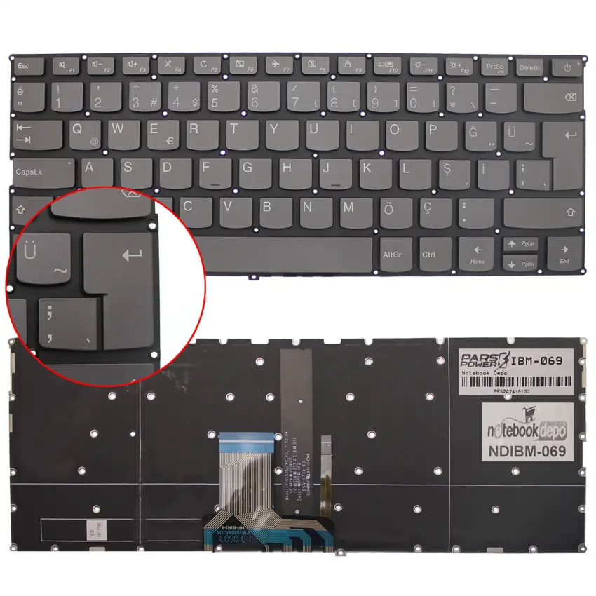 Lenovo Ideapad 81BR, 81BV Klavye Işıklı (Füme TR)