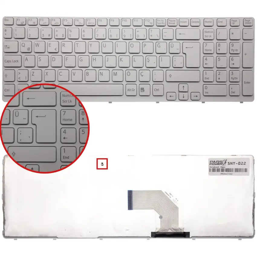 Sony Vaio SVE1713C5E, SVE1713D1E, SVE1713D4E Notebook Klavye (Beyaz TR)