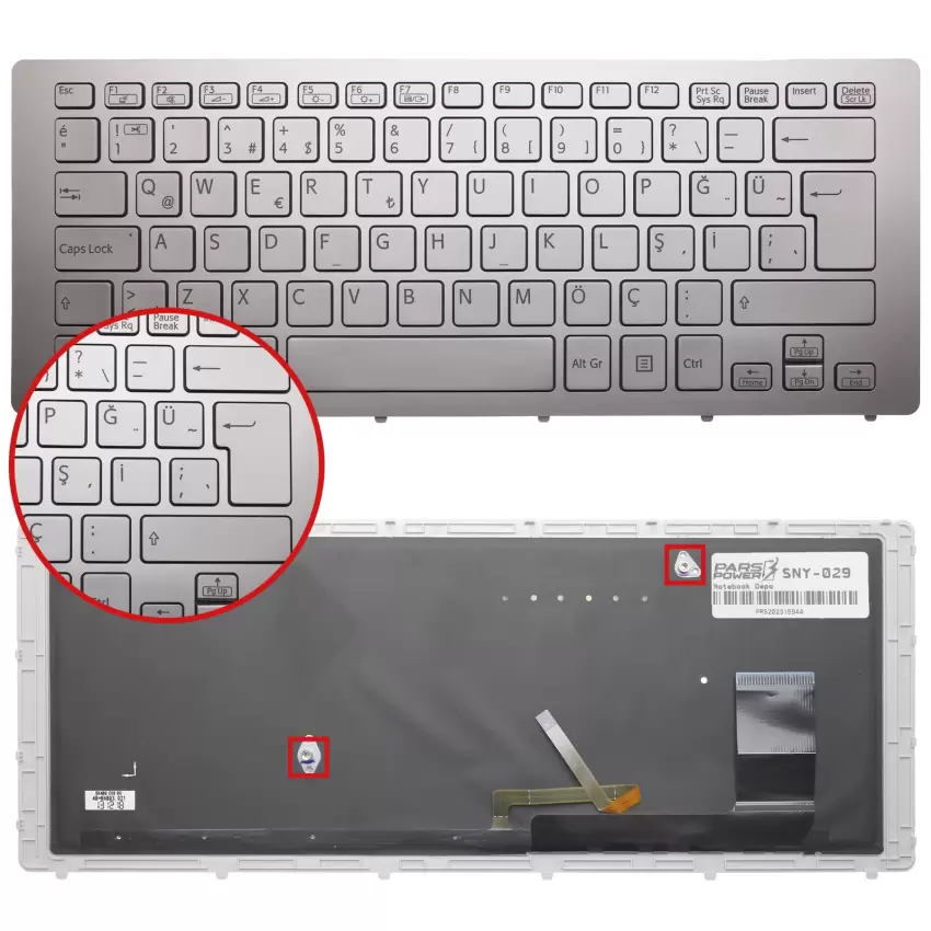 Sony Vaio Fit 15A multi-flip Klavye Işıklı (Gümüş TR)