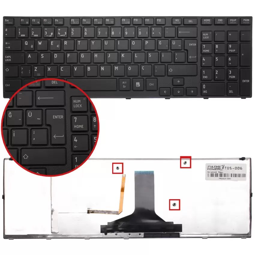 Toshiba Satellite A660-13P, A660-13Q Notebook Klavye Işıklı (Siyah TR)
