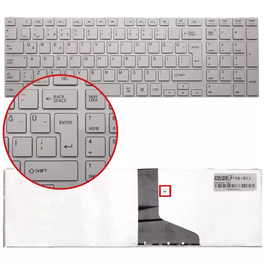 Toshiba Satellite C850-DKK, C850-E1K, C850-E3K Notebook Klavye (Beyaz TR)
