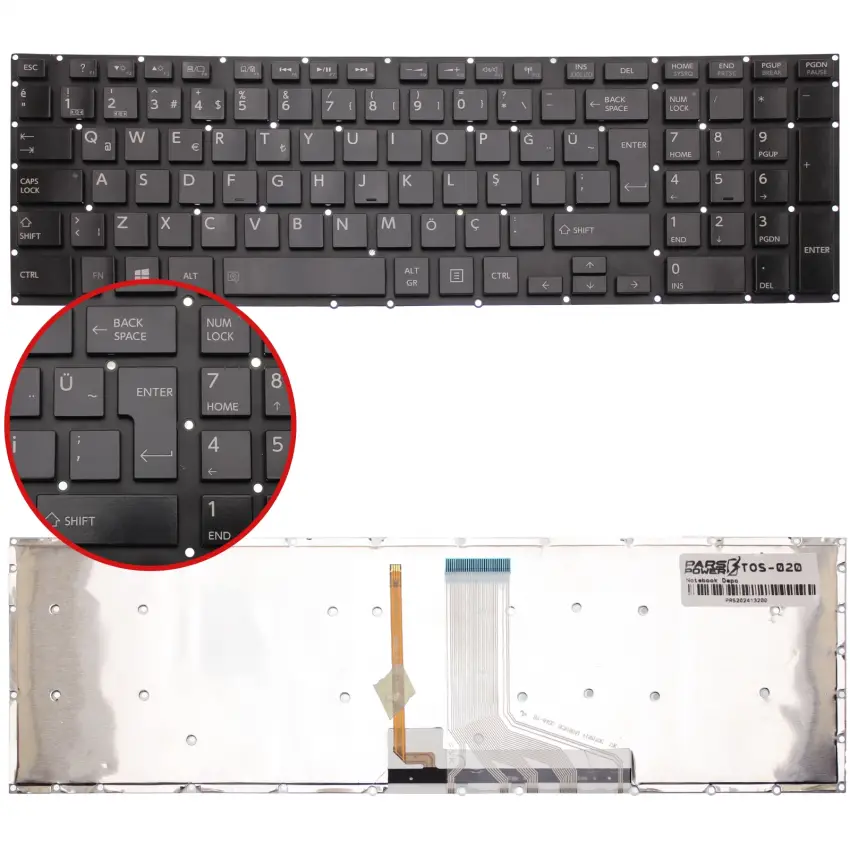 Toshiba Satellite P50-B-11P, P50-B-11U Notebook Klavye Işıklı (Siyah TR)