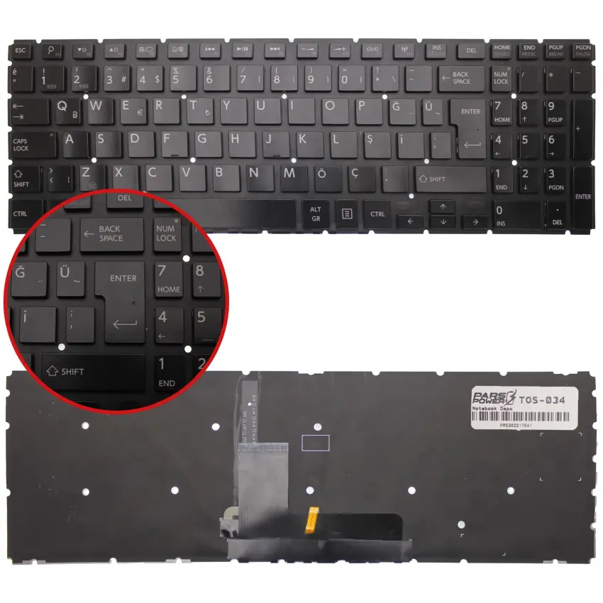Toshiba Satellite L50-B-1RT, L50-B-1TL Notebook Klavye Işıklı (Siyah TR)