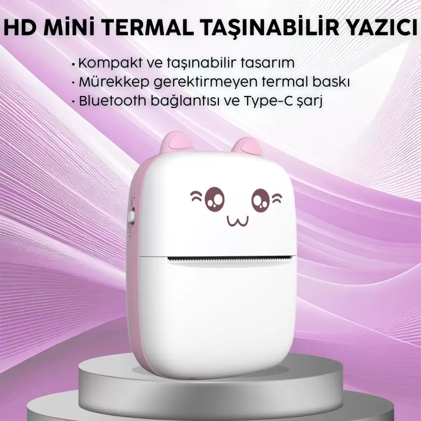 Steep Solid C9 Mini Fotoğraf Yazıcı Kablosuz Baskı Makinesi Ios Android Uyumlu Termal Printer (Pembe)