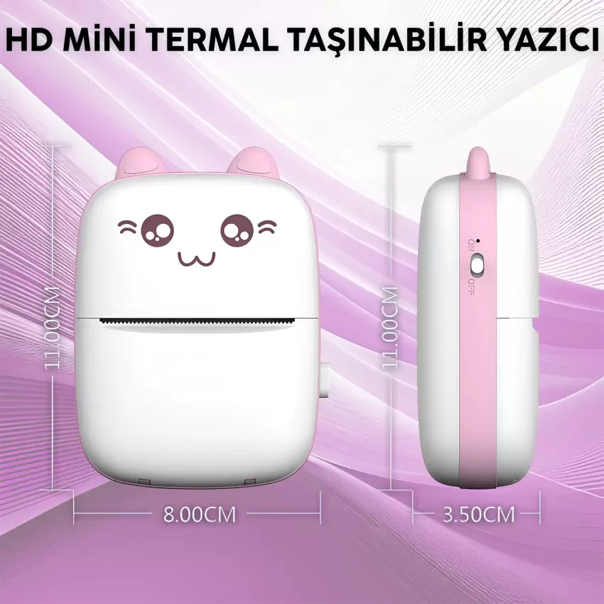 Steep Solid C9 Mini Fotoğraf Yazıcı Kablosuz Baskı Makinesi Ios Android Uyumlu Termal Printer (Pembe)
