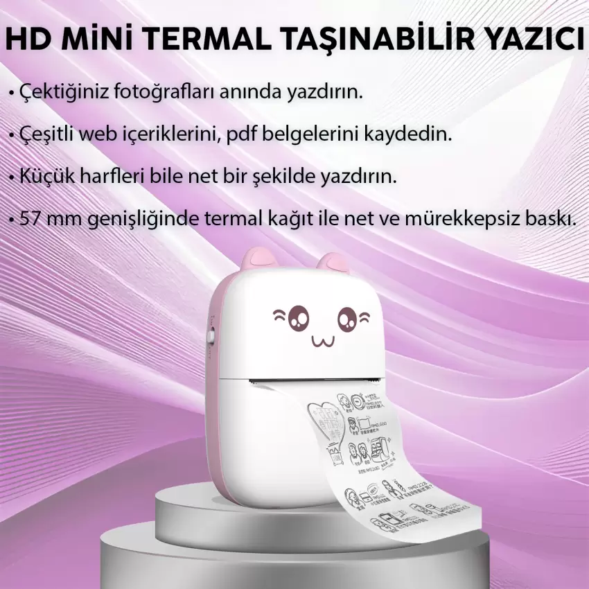 Steep Solid C9 Mini Fotoğraf Yazıcı Kablosuz Baskı Makinesi Ios Android Uyumlu Termal Printer (Pembe)