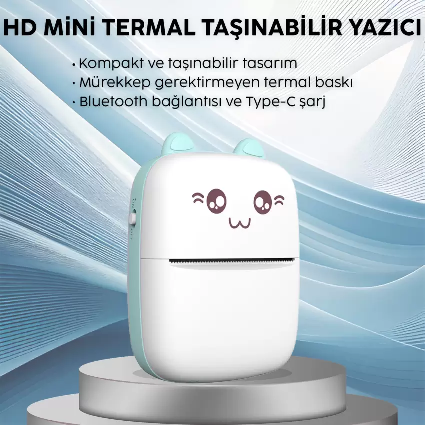 Steep Solid C9 Mini Fotoğraf Yazıcı Kablosuz Baskı Makinesi Ios Android Uyumlu Termal Printer (Mavi)