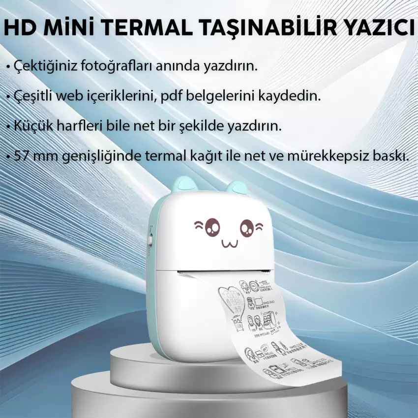 Steep Solid C9 Mini Fotoğraf Yazıcı Kablosuz Baskı Makinesi Ios Android Uyumlu Termal Printer (Mavi)