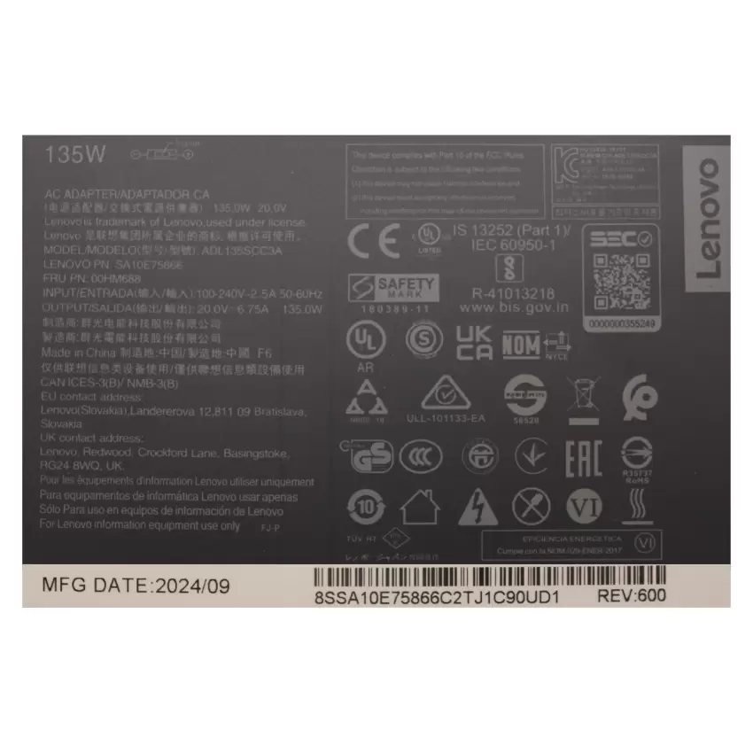 Lenovo ADP-148 135W 20V 6.75A (USB) Adaptör Şarj Aleti-Cihazı