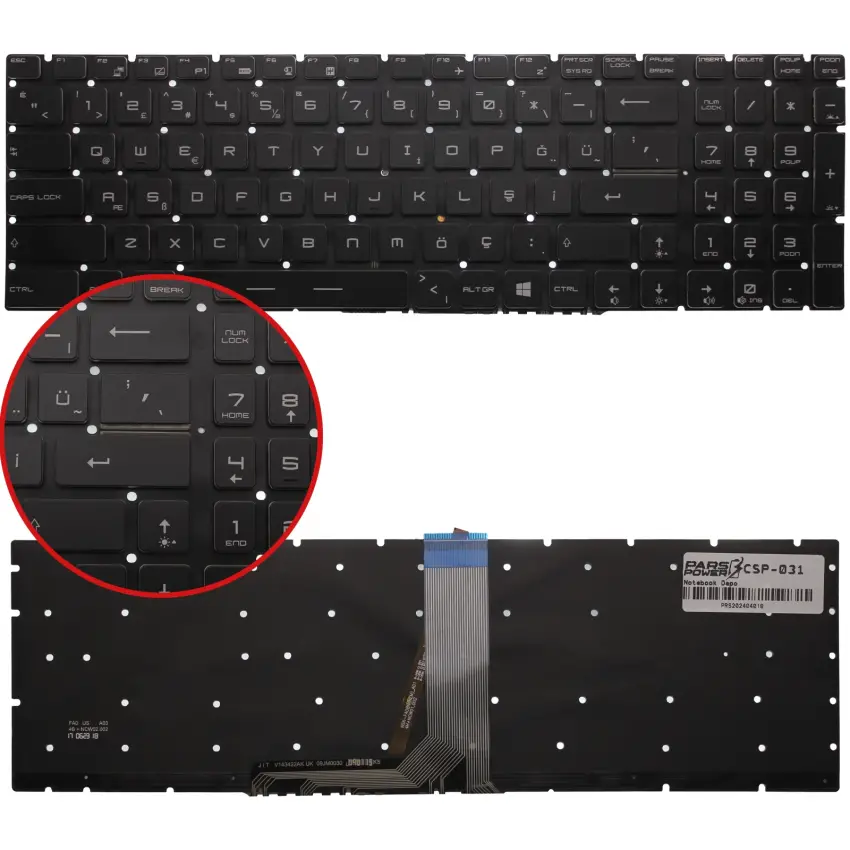 Msi GL62 6QC-081XTR Uyumlu Notebook Klavye (Siyah Işıklı TR)