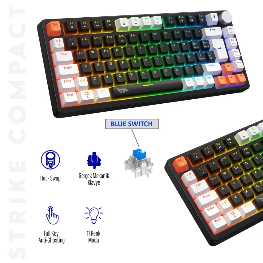 Gameagle Strike Compact MK-82X2BAB Mekanik Işıklı Oyuncu Klavye