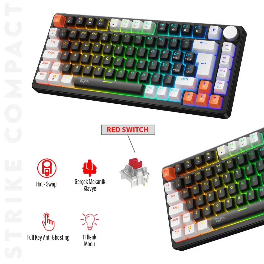 Gameagle Strike Compact MK-82X2BAR Mekanik Işıklı Gamer Klavye