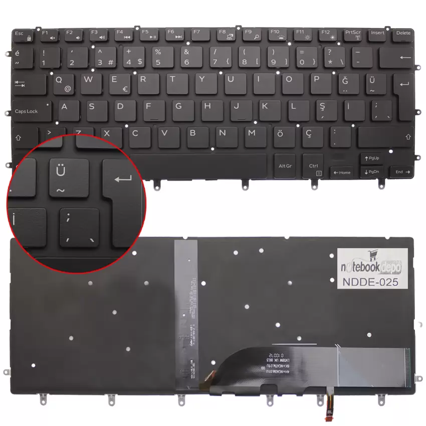Dell XPS 9560 Uyumlu Notebook Klavye Işıklı (Siyah TR)