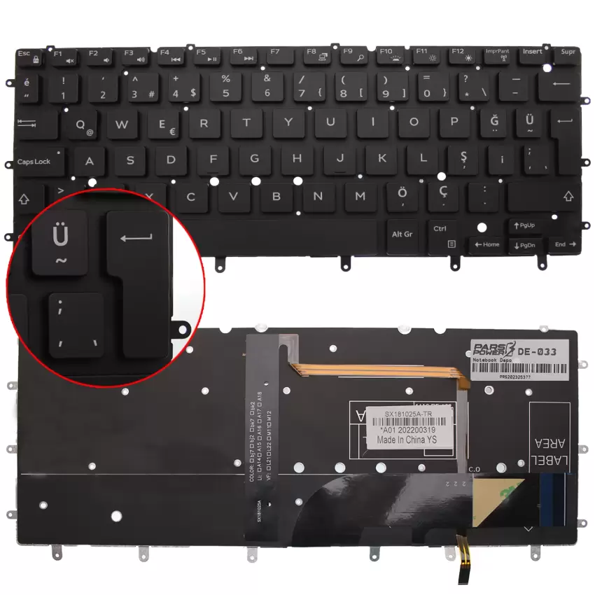Dell 102-14A63LHD01 14A6-RF-A02 Notebook Klavye Işıklı (Siyah TR)