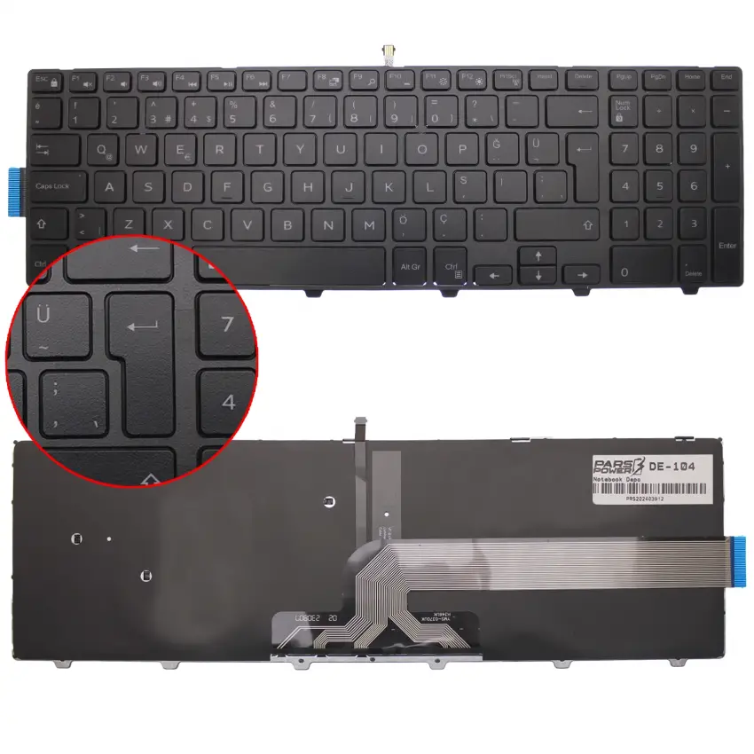 Dell 051CHY, 08XN93, 0G7P48, 0KPP2C Notebook Klavye Işıklı (Siyah TR)