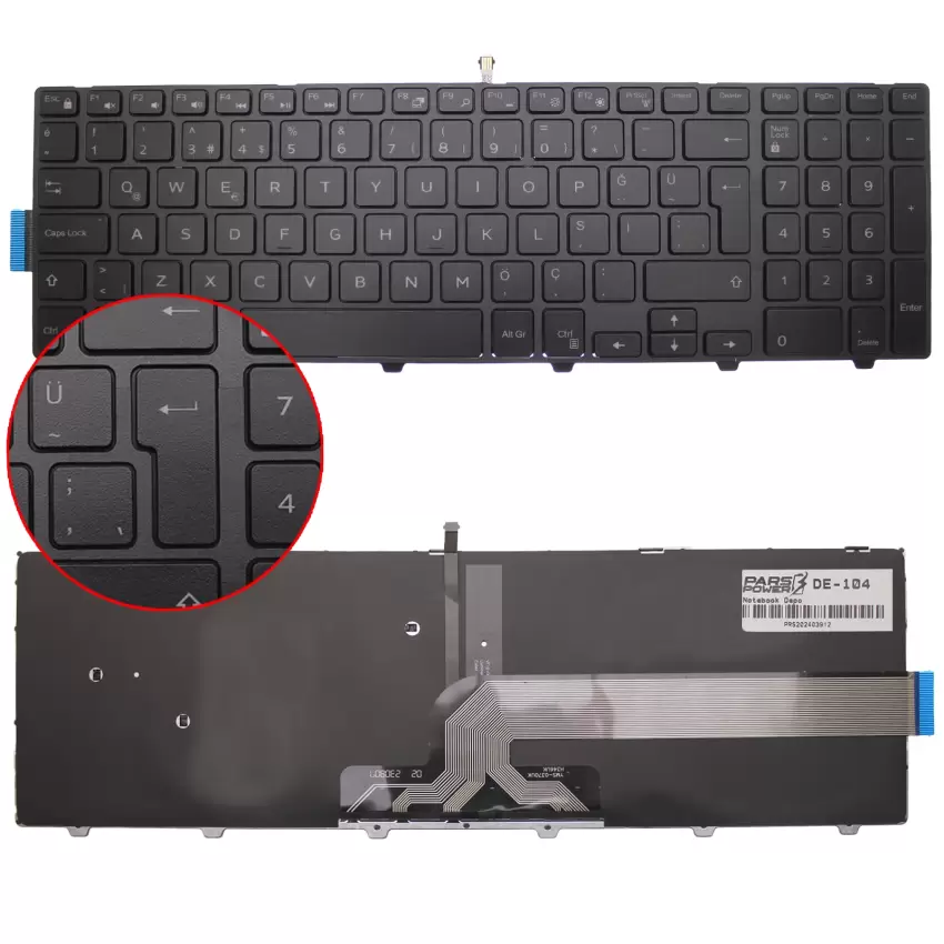 Dell SN8234, P39F, P40F Notebook Klavye Işıklı (Siyah TR)