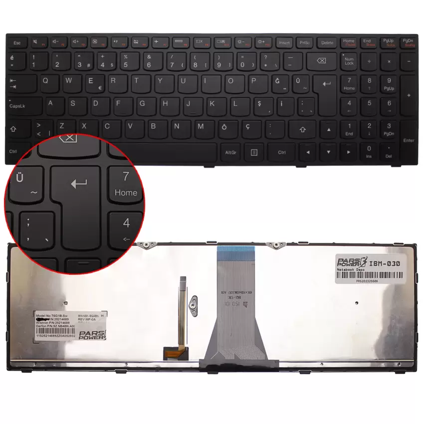 Lenovo 25214759, 25214785, 5N20H03435 Notebook Klavye Işıklı (Siyah TR)
