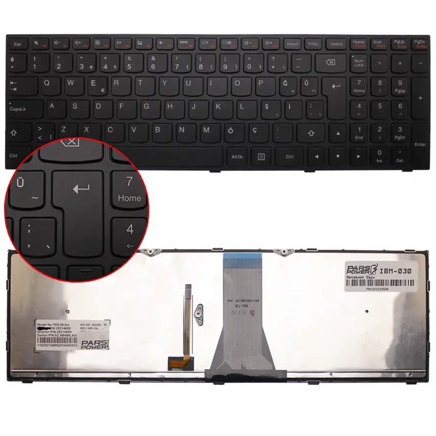 Lenovo G5070 59-424283, 59-424291 Notebook Klavye Işıklı (Siyah TR)