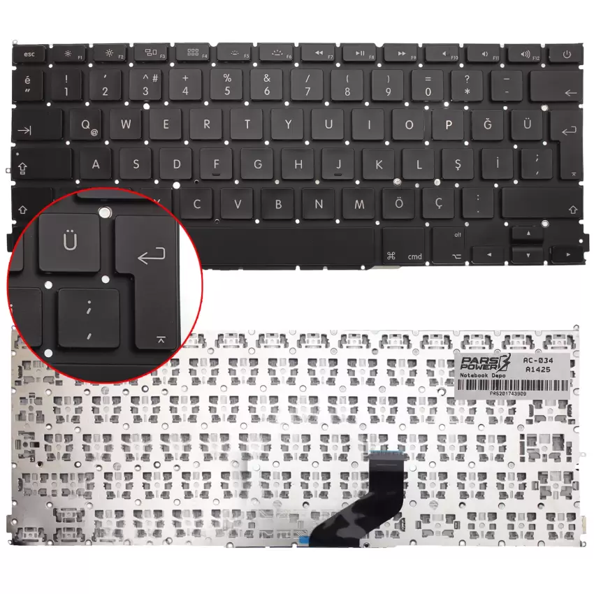 Apple A1425 MD212, MD213, ME662, ME663 Klavye (Siyah Tr)