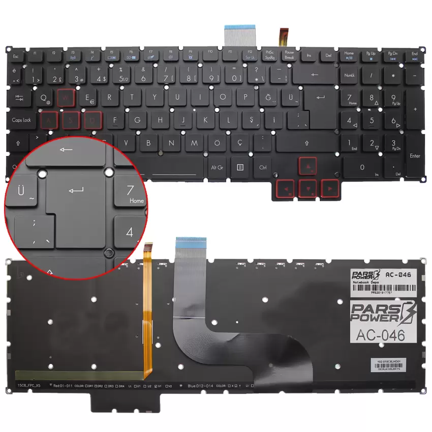 Acer Predator G9-793 Serisi Uyumlu Notebook Klavye Işıklı (Siyah TR)